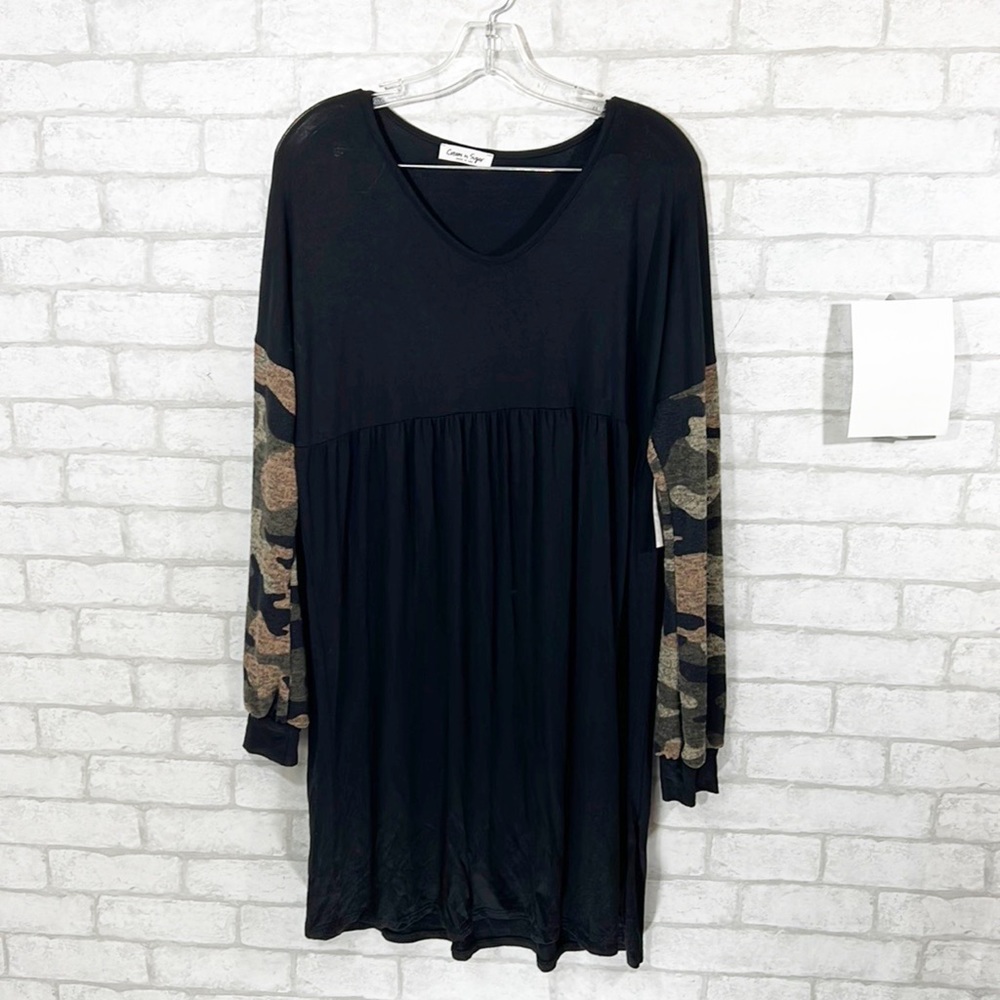 Cream n sugar camouflage print puff sleeve dress size small